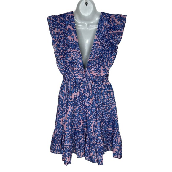 KLEID Victoria Mini Dress Ruffle Pink Blue Paisley Summer Party Fit and Flare XS - Picture 8 of 9